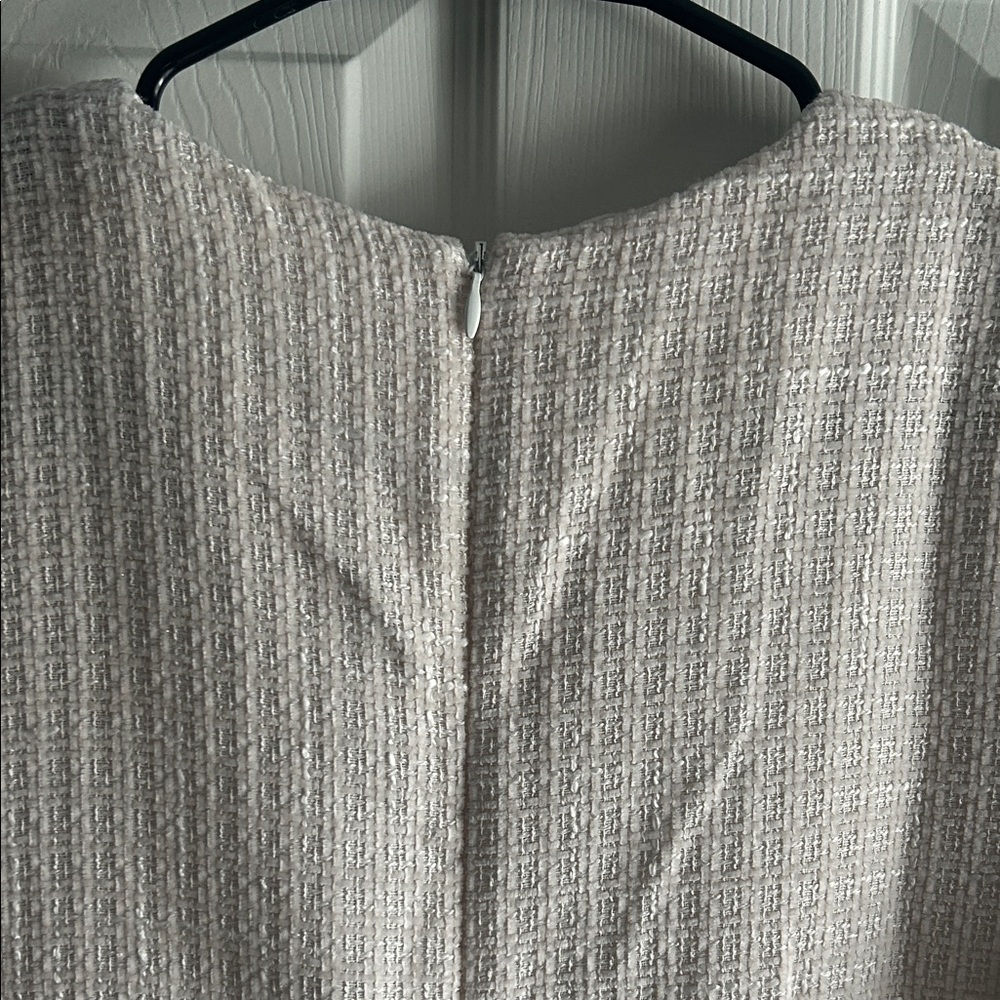 Elegant Cream Short Sleeve Dress with Fringe Hem - Picture 9 of 16